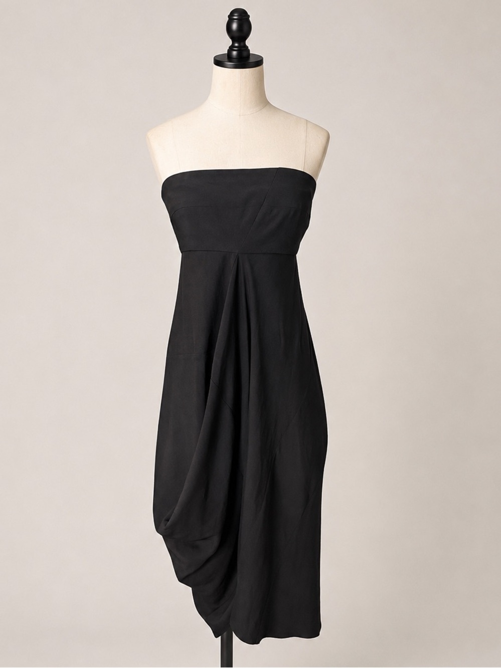 Zero + Maria Cornejo Black Strapless Draped Midi Dress Open Back Designer size 6
